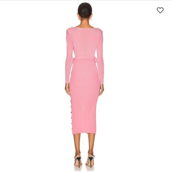 Self Portrait Viscose Ribbed Knit Midi Dress PINK size small - Picture 4 of 6